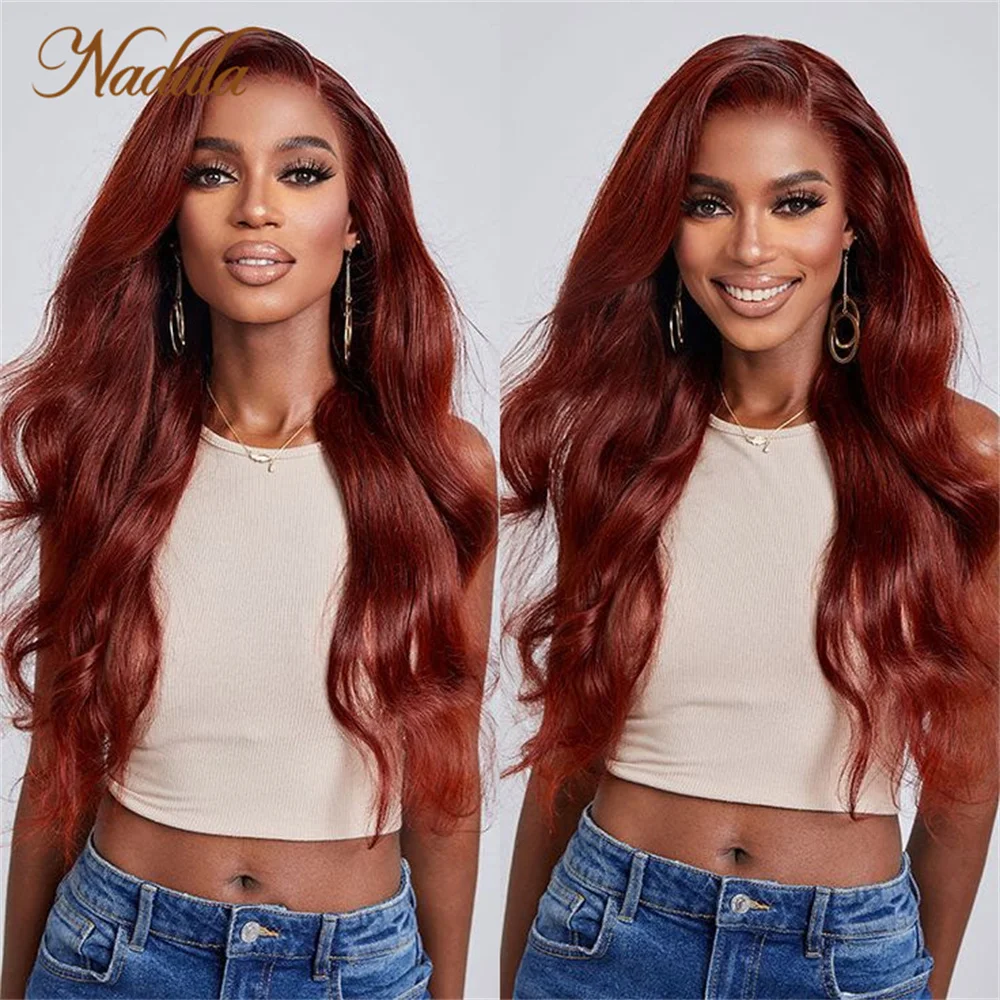 Nadula Hair 6X4.5 Pre Cut Lace Closure Wig Glueless Wig 150% Density Reddish Brown Body Wave Wig Human Hair Lace Wigs