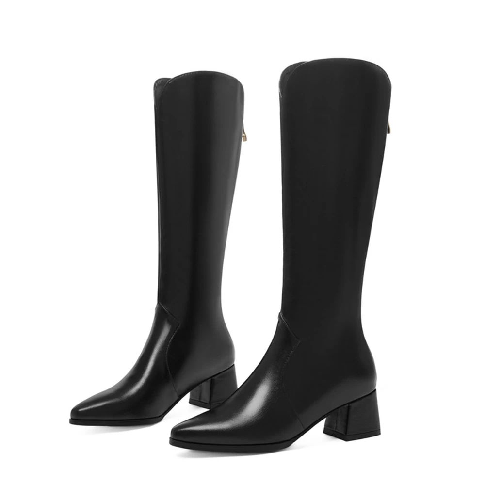 

Women's Patent Leather Knee High Boots Back Zipper Chunky Heel Boots Plus Size 32-54 Black White Apricot H9933