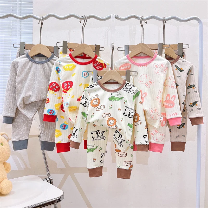 Boys Girls Pure Cotton Sets Children Cartoon Suits Summer Autumn Pajamas+Pants 2Pcs Outfits Kids Gauze Air Conditioning Clothes