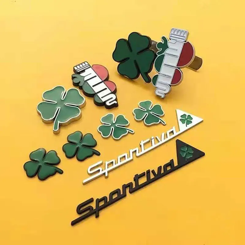 Car 3D Metal Chrome Zinc Alloy Emblem Lucky Four Leaves Clover Quadrifoglio Auto Emblem Badge Body Sticker Styling Accessories