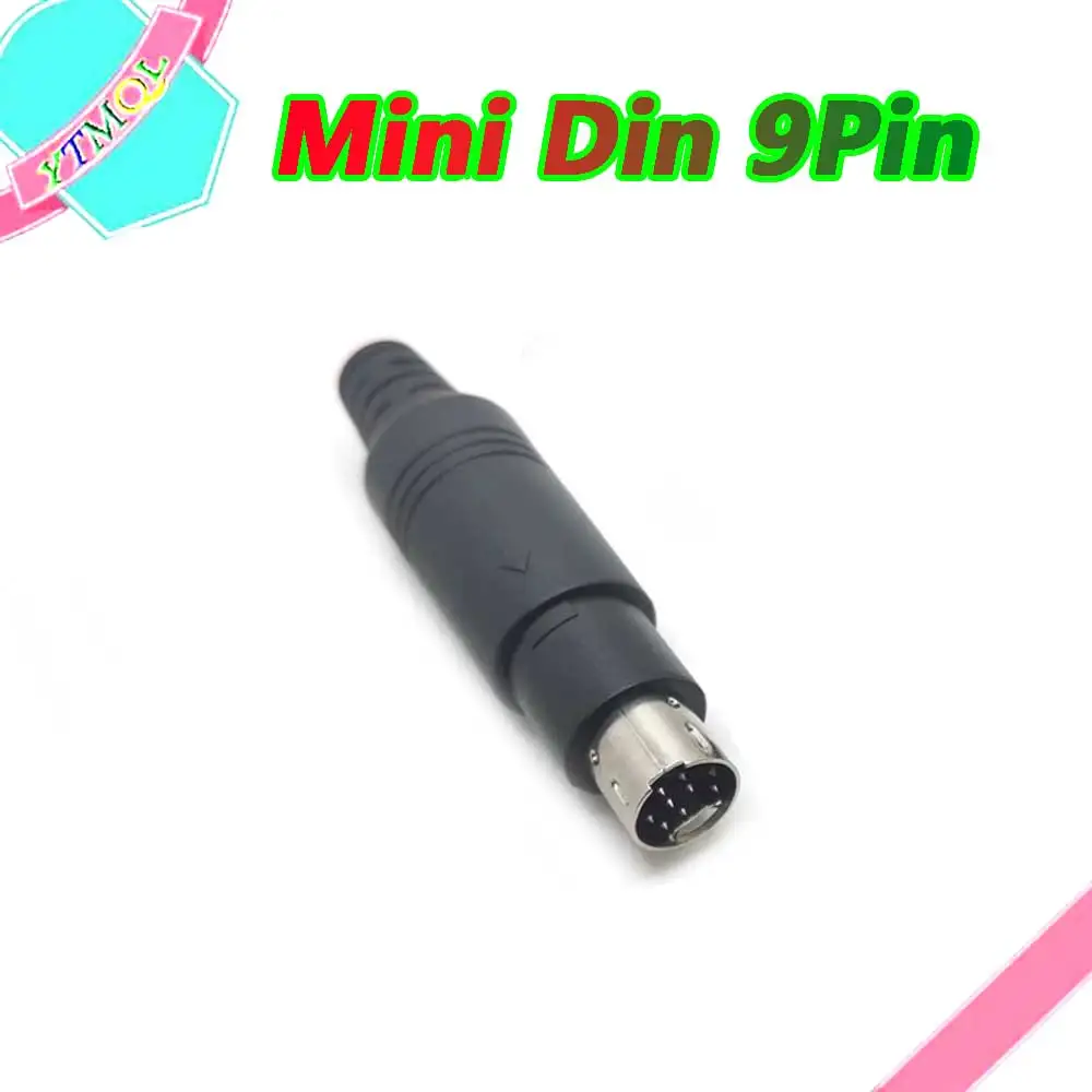 Mini Din  9 Pin Female Male Din Sockets MD-SM Shield Right Angle Through Holes PCB Circular Receptacle Connector