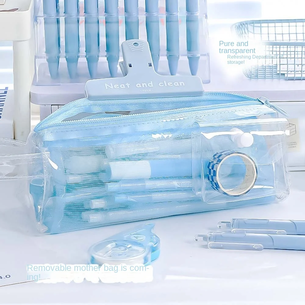 Makeup Pouch PVC Mesh Pencil Case Cosmetic Bag Transparent Stationery Storage Bag Waterproof Clear Transparent Zipper Pouch