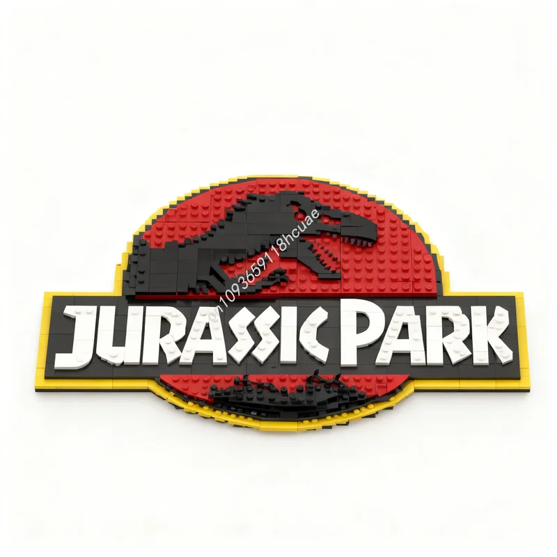 1119 Piezas MOC Jurassic Park, Modelo de Exhibición de Pared con Logotipo, Bloques de Construcción de Juguetes, Arquitectura, Regalos de Navidad, Ensamblaje, Idea Creativa de Bricolaje