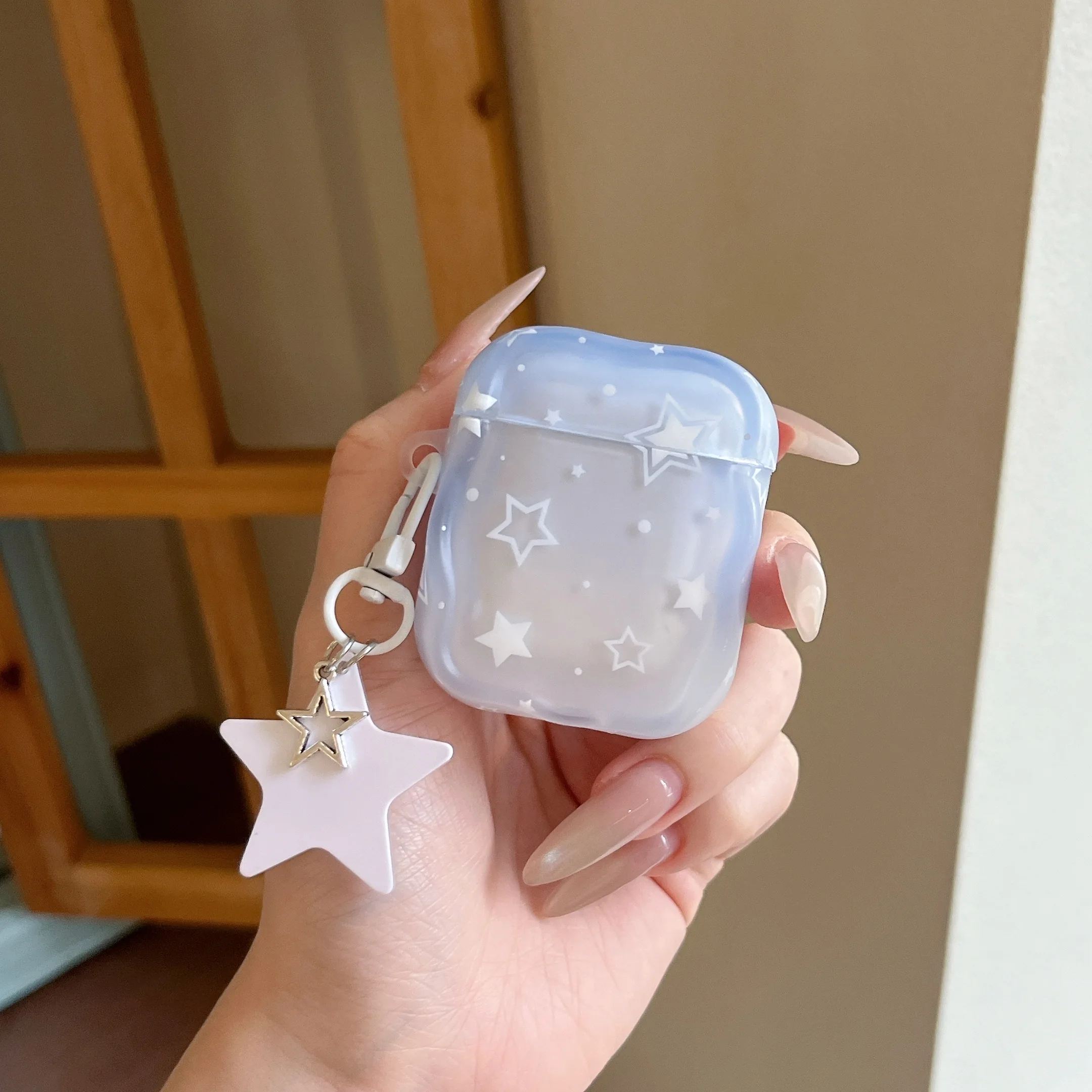Korean-Style White Star Pattern Transparent Blue Gradient Tetragonum Earphone Case Cover Case For AirPods 2 3 4 5 Pro Pro2 Pro3 - view 5