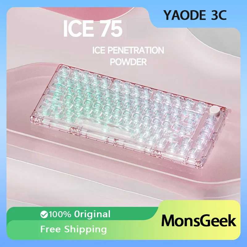 Akko MonsGeek ICE 75 Mechanical Keyboard Three-Modes RGB Backlit Fully Transparent Hot-swappable Customized Gaming Keyboard