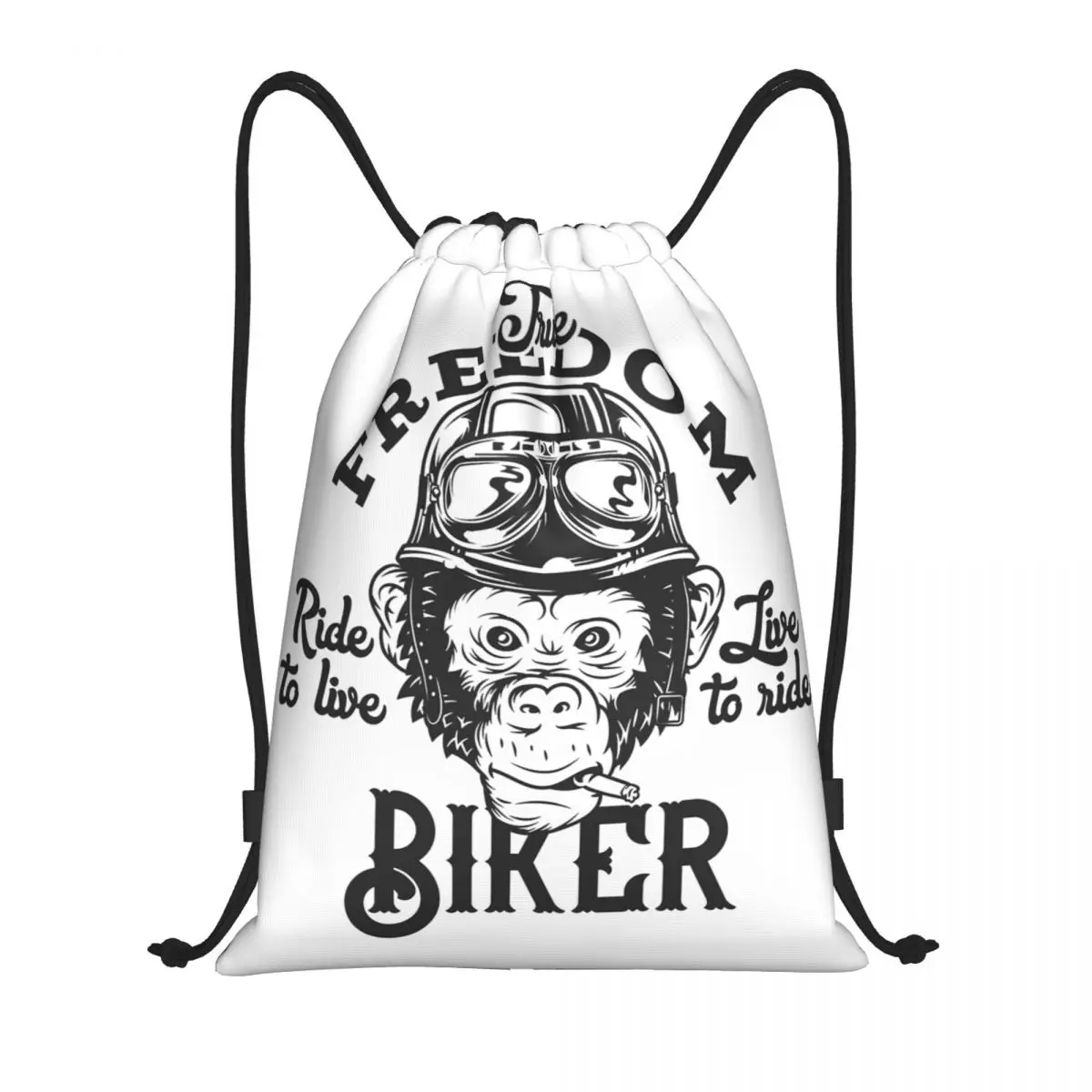 Funny Monkey Motorcycle Biker Drawstring Backpack Sports Gym Bag String Sackpack for Exercise