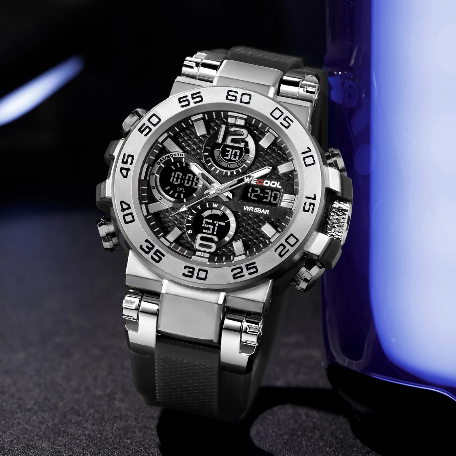 WECOOL W-822 50M Waterproof Dual Display Watch for Men - LED Backlight Alarm Chronograph Stopwatch Sport - view 5