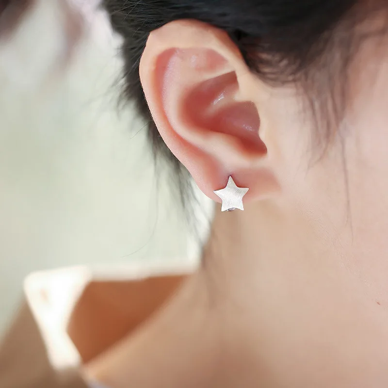KOFSAC Frosting Unsmooth Earrings For Women Trendy New Star 925 Sterling Silver Hoop Earring Jewelry Simple Ear Accessories