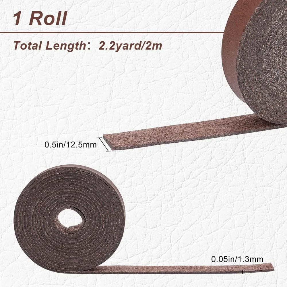 Dark Brown Genuine Leather Strap Strip 1/2 Inch Wide 79 Inch Long Leather Belt Strips Wrap Single Sided Flat Cord for Making Kit