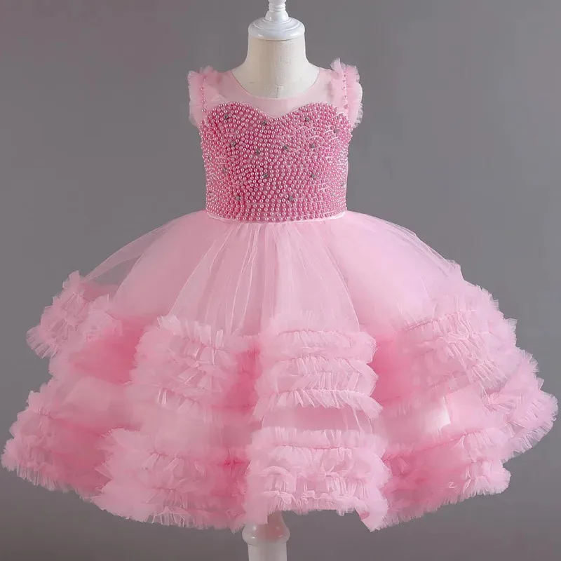 

Shiny Toddler Little Girls Beaded Ruffled Wedding Flower Girl Birthday Party Pageant Dance Party Gown Y22020