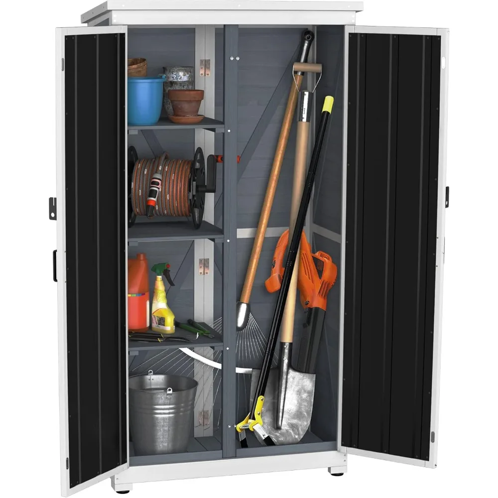 Outdoor Storage Cabinet Wood & Metal Garden Shed with Waterproof Roof and Sturdy Lockable Doors