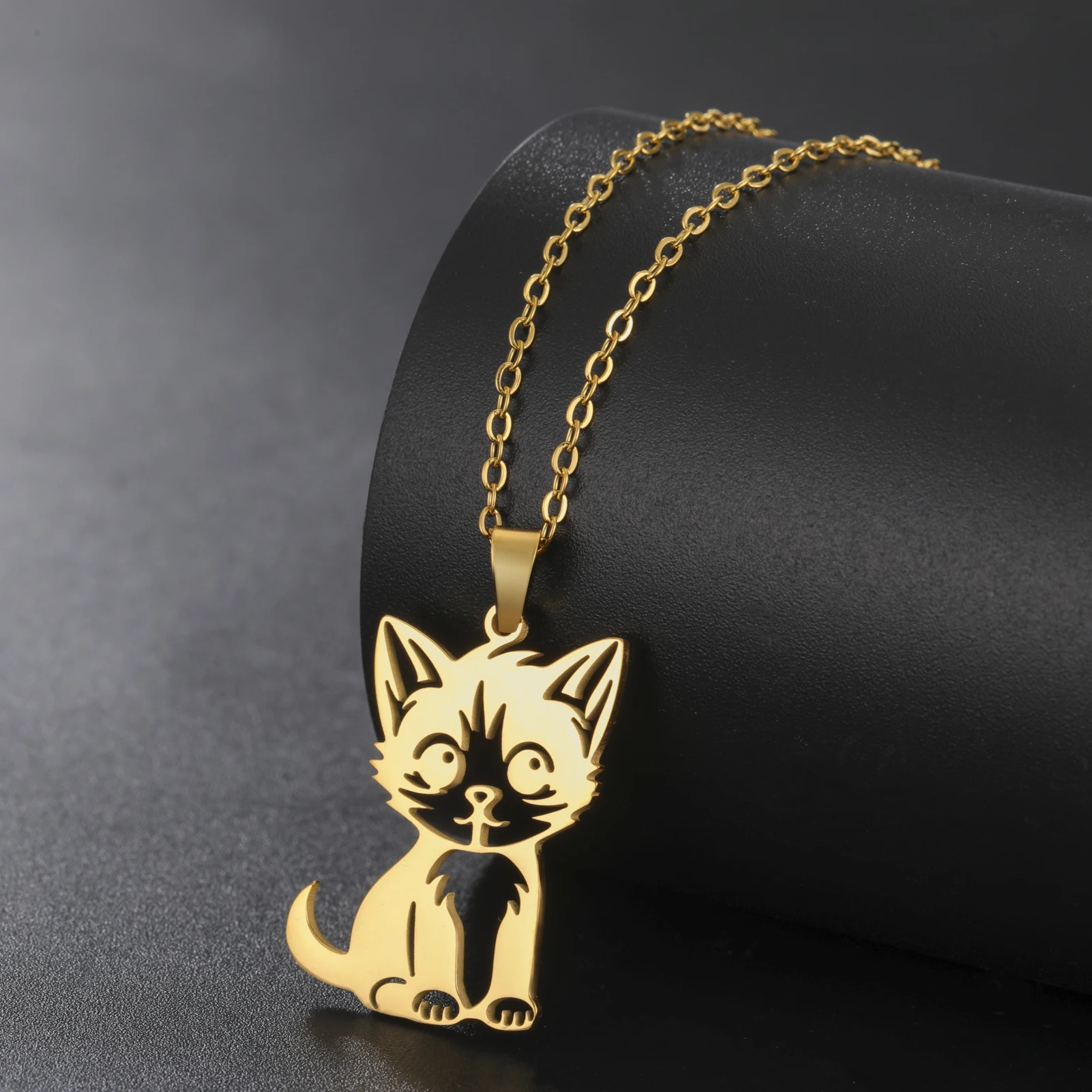Sipuris Kitten Cat Pendant Necklace For Women Stainless Steel Kawaii Cute Animal Jewelry Christmas Gifts New Trendy