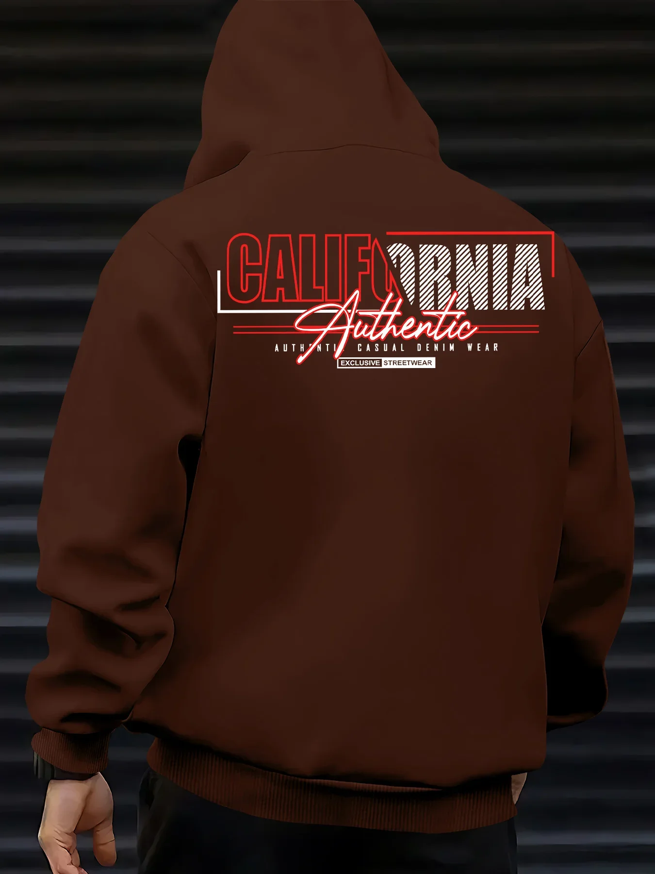 Red‑Black Contrast California Typography Frame Back Print Hoodie Casual Oversized Urban Street‑style Long Sleeve Pullover Tops