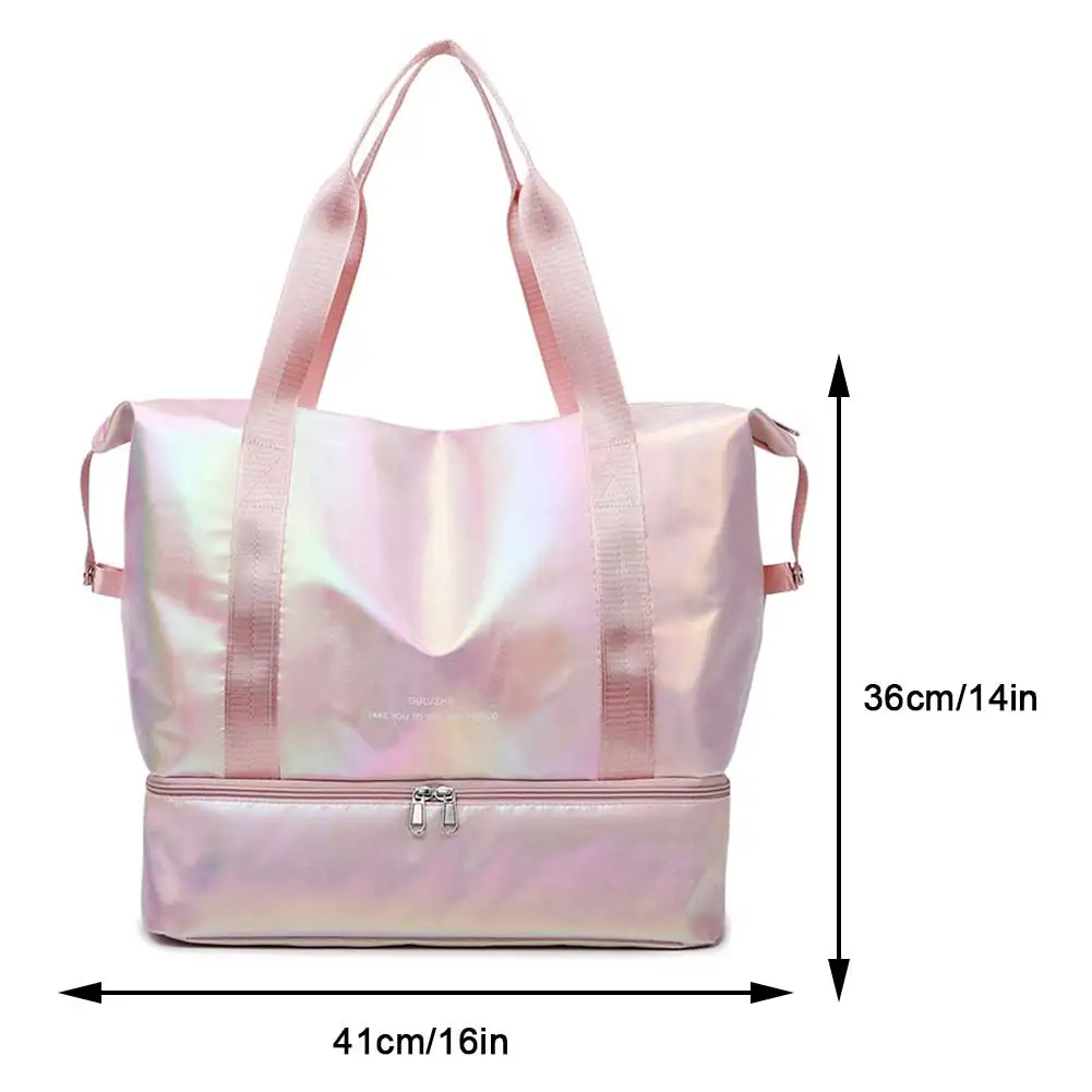 Women Waterproof Fitness Shoulder Bag Large Capacity Travel Tote Handbag Pearlescent Dry Wet Separation Leisure Exercise Gym Bag