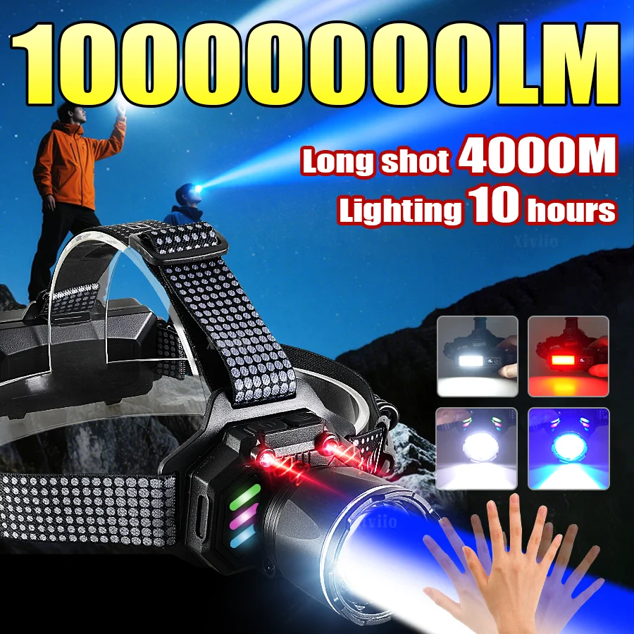 100000000LM New Upgrade High Power Headlamp USB Rechargeable LED Head Flashlight Super Bright Sensor Head Light Fishing Hunting