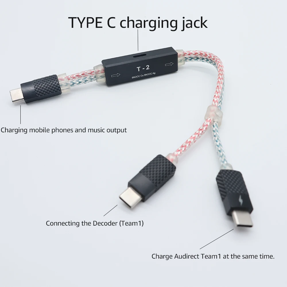 Audirect-Cable USB tipo C de carga simultánea, dispositivo de transferencia de música, gestión de T-2, T2