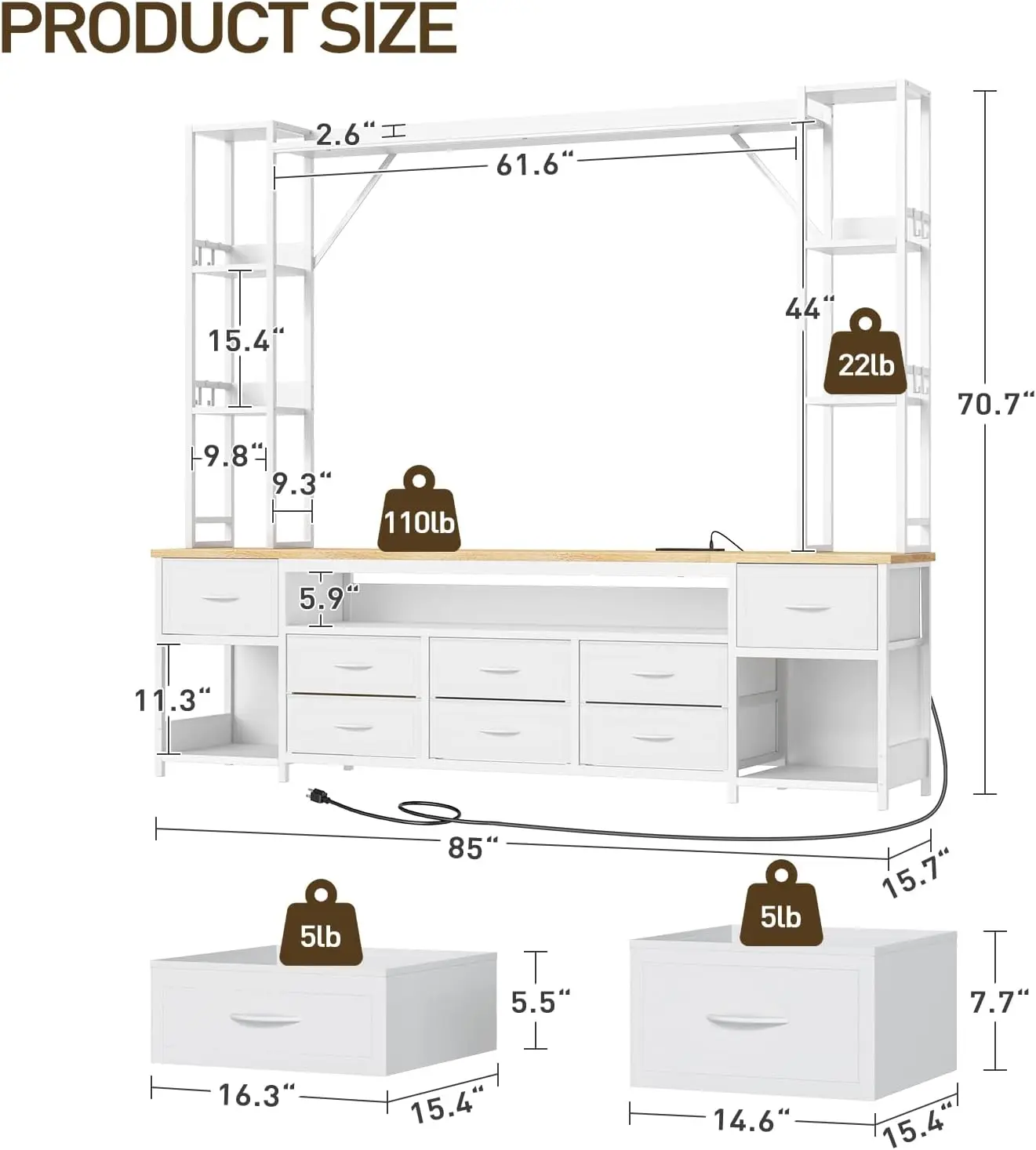 Large Entertainment Center for Living Room, 85“W Wall Unit TV Stand with Bookshelves for TVs up to 65