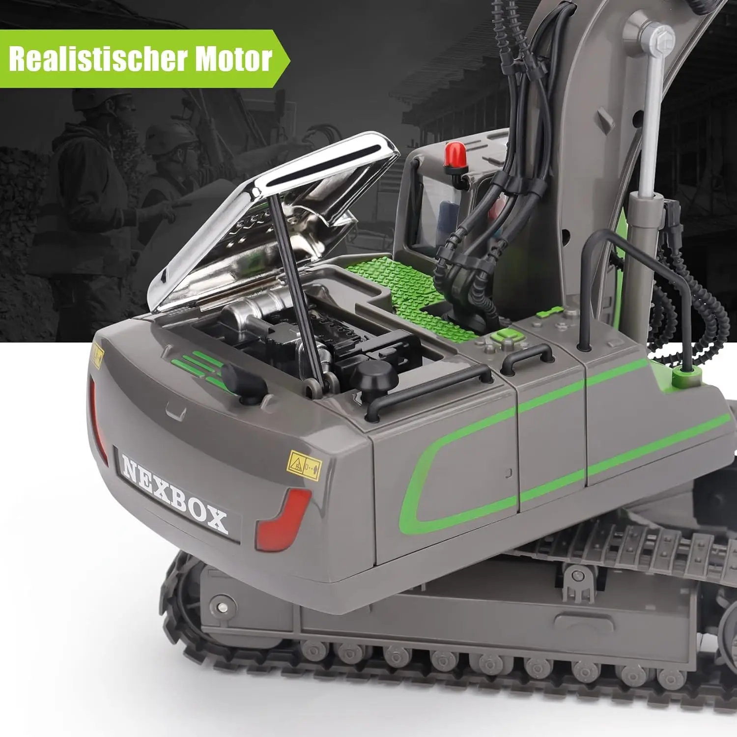 NEXBOX Remote control Excavator Toy for Children - RC Excavator with Metal Shovel, 680 ° Rotation, Light and Sound Effects, Ch