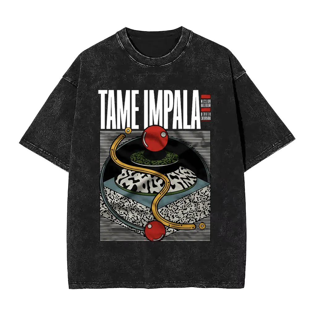 VintageWashed  Pop Rock Band Tame Impala Currents Graphic Print T Shirts Men Women Casual Cotton Oversized Short Sleeve T-shirt