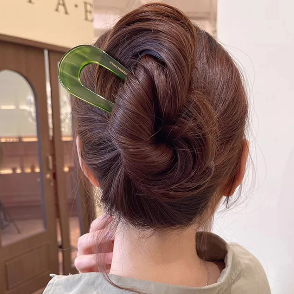 Horquillas Vintage en forma de U para mujer, pinzas de moño acético de celulosa, palo de leopardo, horquilla para el pelo, peine, accesorios de