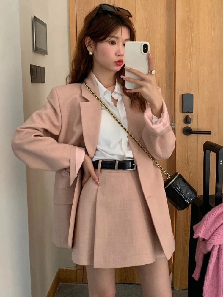 

New 2024 Preppy Style Suit Set 2024 New Spring and Autumn Single Breasted Jacket + Skirt Two-piece Dress Set Women