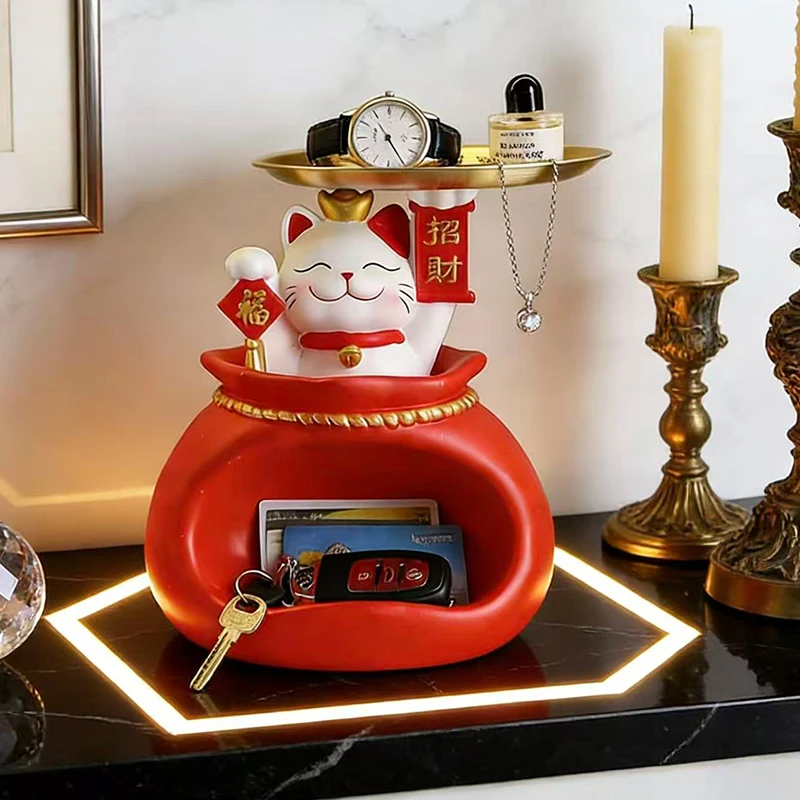

Fortune Cat Entrance Key Storage Decor, Hallway Shoe Cabinet Ornament, Living Room Housewarming Gift