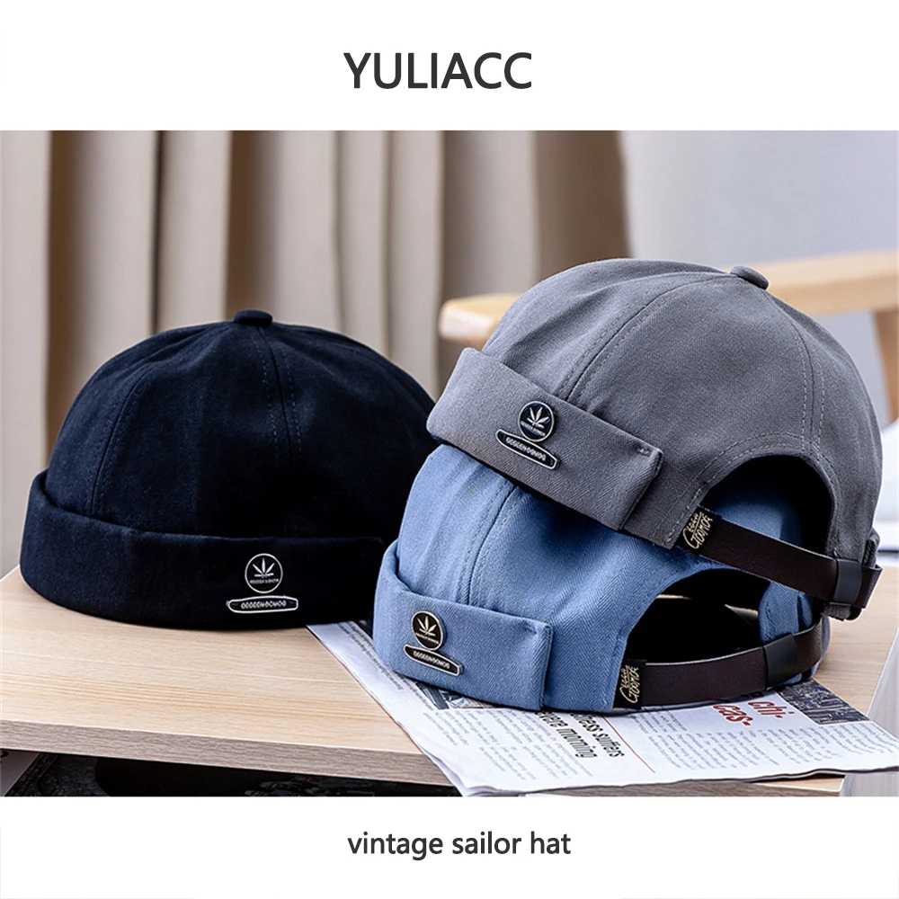 Fashion Men Docker Cap Skullcap Retro Sailor Cap Dome Melon Beanie Hats Men Women Hip Hop Brimless Hat Skullcap Bonnet Dad Caps