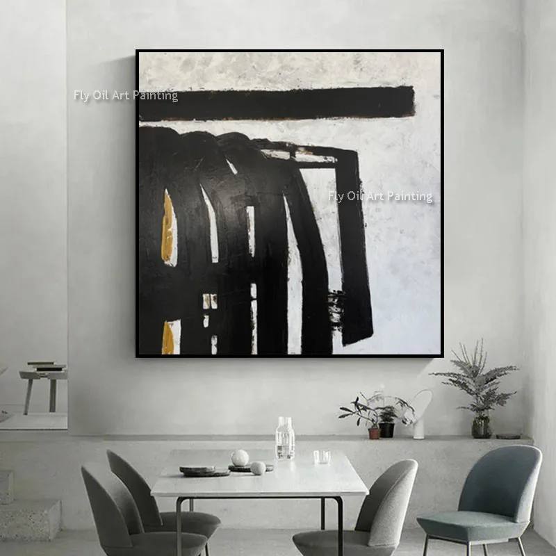 Fashional Design Artwork Black And White Canvas Thick Wall Art Original Handmade Brown Beige Oil Painting For Living Room Decor