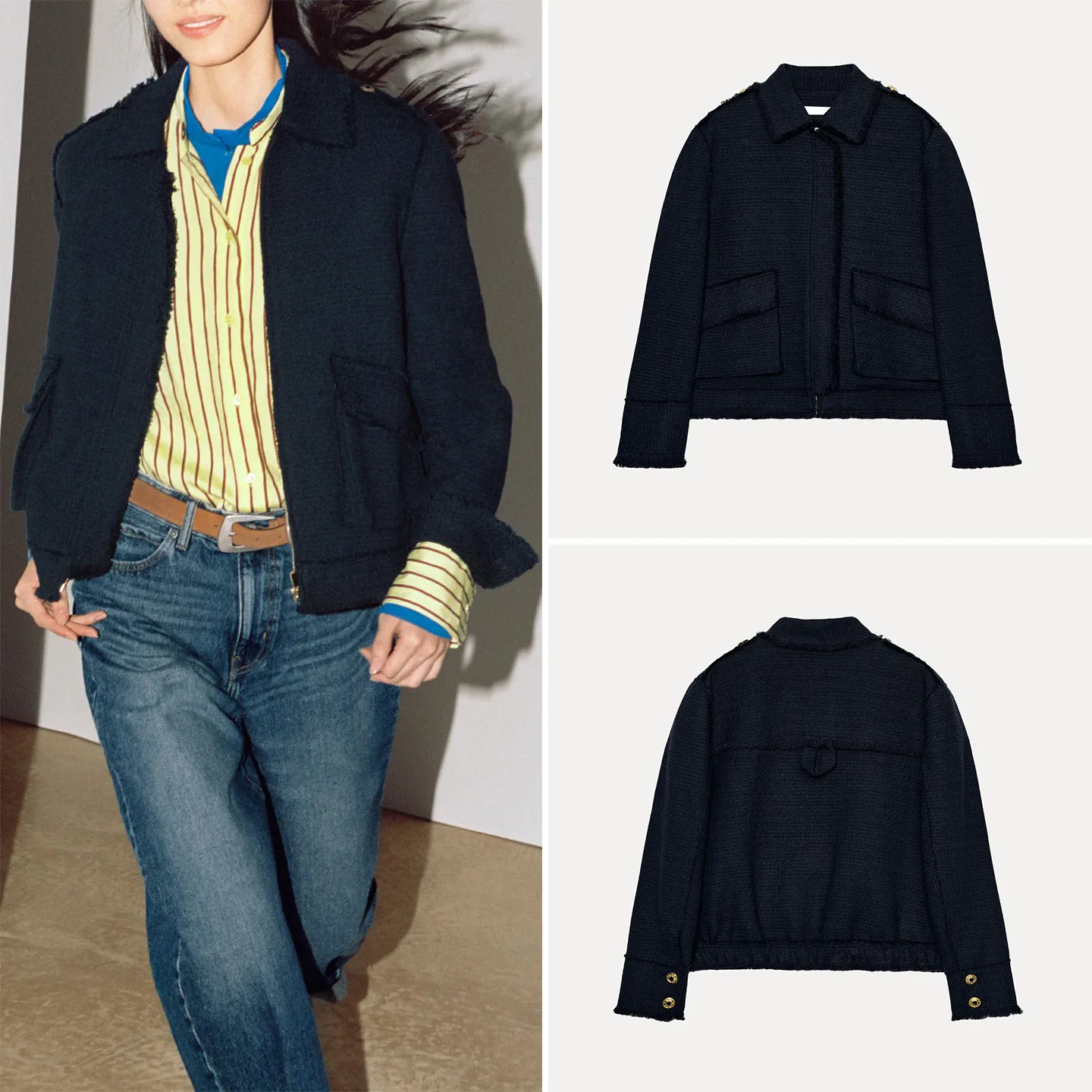 Fashionable Long Sleeve Zipper Pocket Decorated Coat for Women Casual Style Standard Version Other Material 100% Short Length