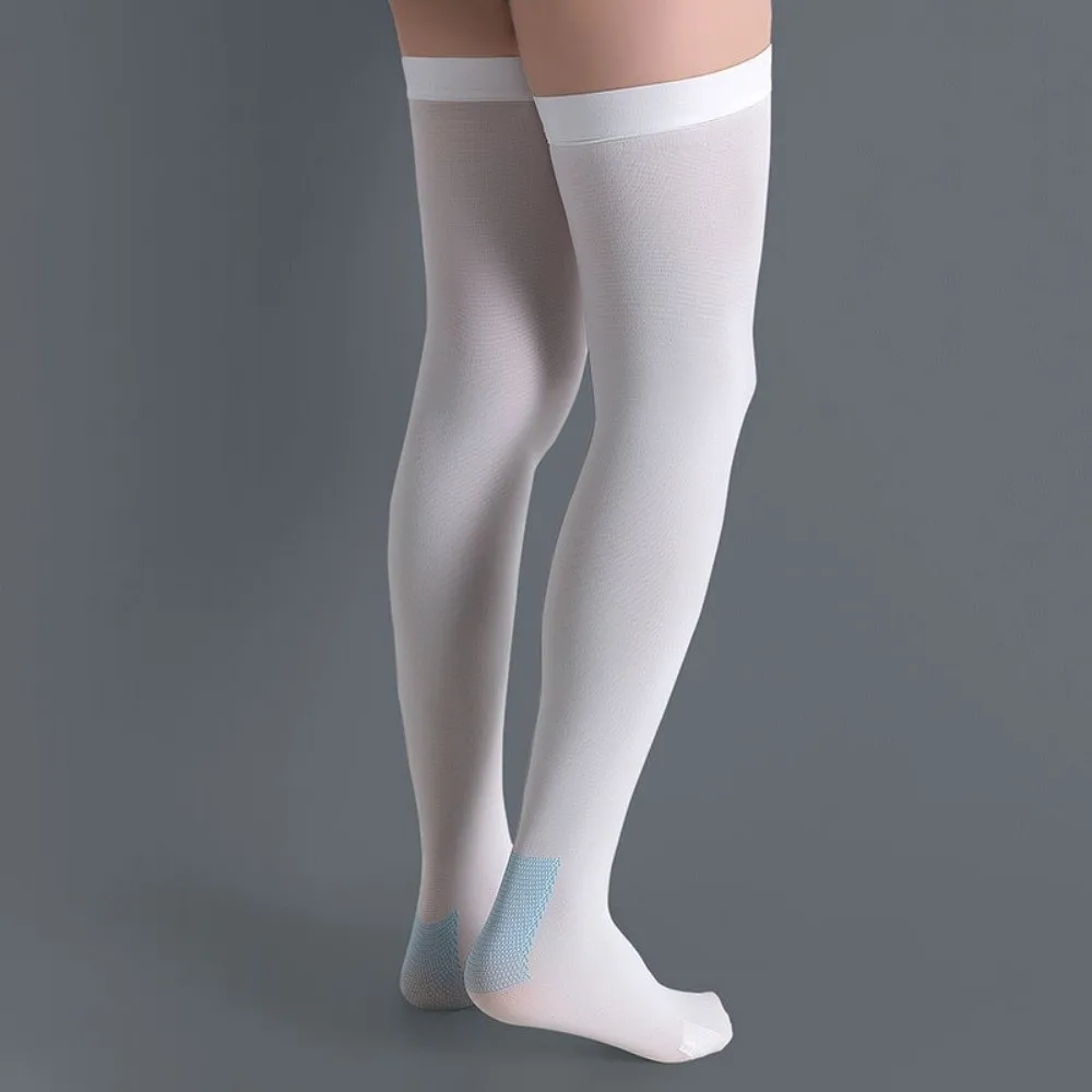 1 Pair Thigh High Anti Embolism Compression Stockings Breathable with Inspect Toe Hole TED Hose Socks White Comfortable