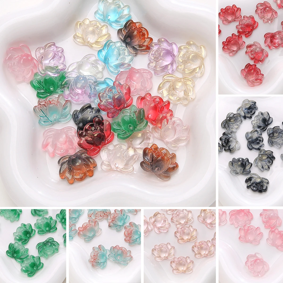 30pcs 21x16mm Double Hole Lotus Flower Beads For Jewelry Making Gradient Color Glass Beads DIY Bracelet Tassel Charms Accessorie view 2