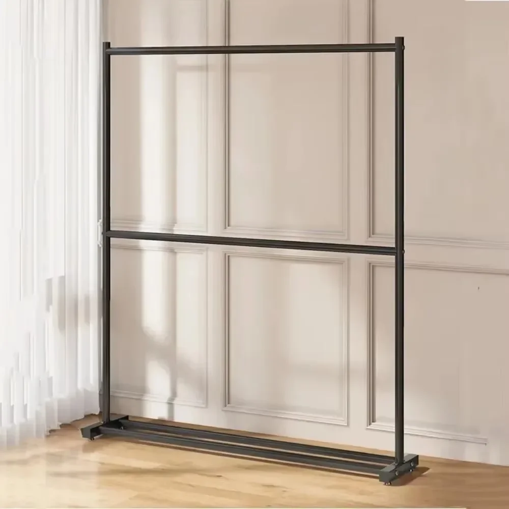 Double Simple Rod Clothes Coat RackDouble Hanging Storage Shelves Simple Wheeled Floor-Stand Coat Shelf Storage Rack with Wheels image 2