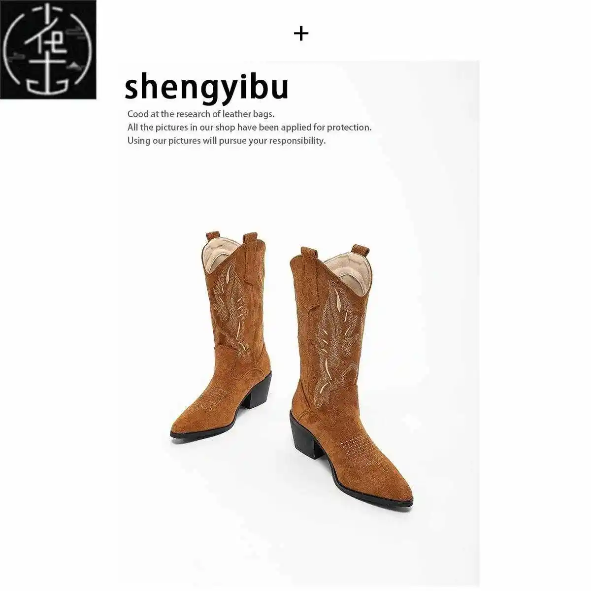 

Замшевые женские ковбойские сапоги в стиле вестерн с вышивкой, кожаные корейские сандалии-мулы на высоком каблуке для молодых женщин