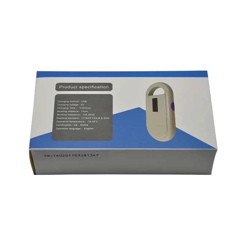 ISO11785/84 FDX-B الماسح الضوئي للرقاقة الدقيقة للحيوانات الأليفة، قارئ علامات RFID على شكل حيوانات، قارئ الكلاب، قارئ علامات أذن الخنزير 134.2 كيلو هرتز EM4305