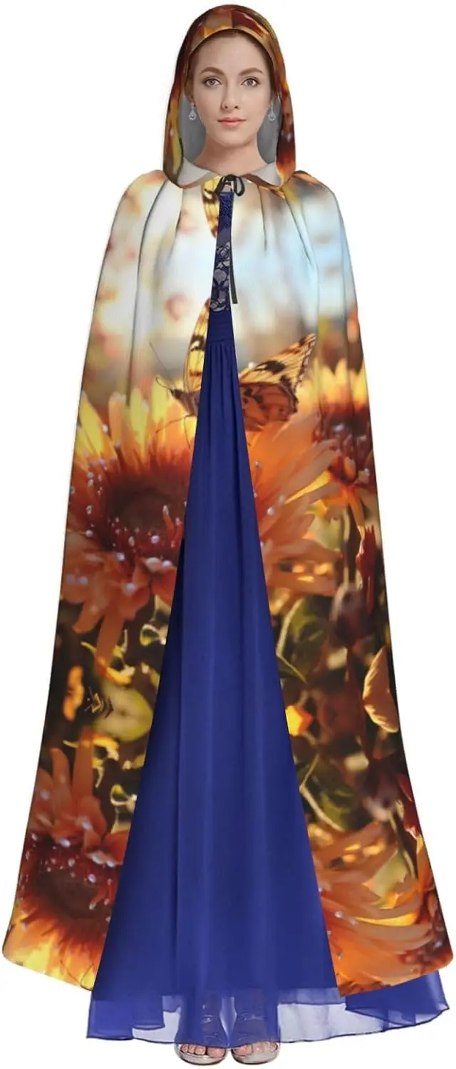 Flowers and Butterfly print Adult Hooded Cape Carnival Festival Cape Cosplay Robe Costume party Gothic Carnival