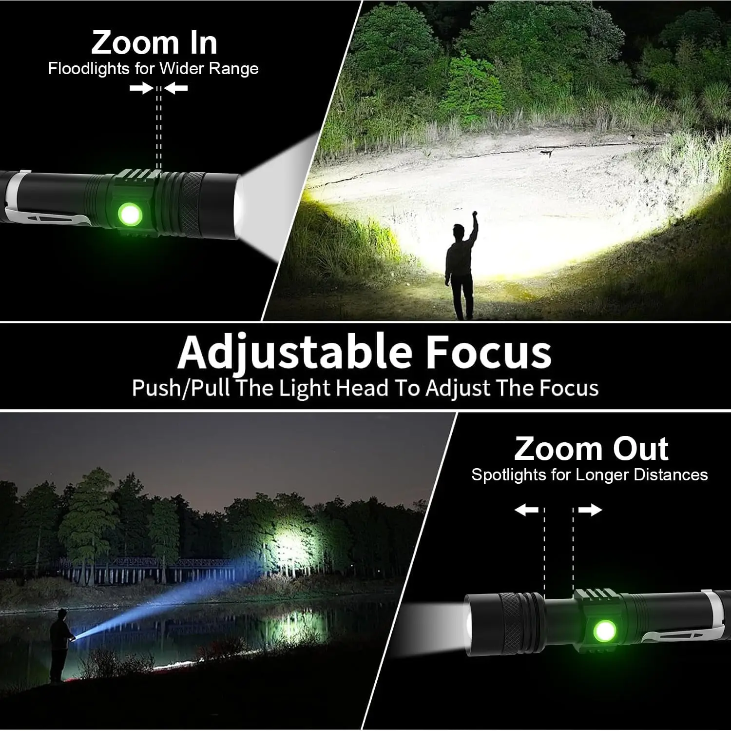 2000LM T6 LED Flashlight, USB Rechargeable & Tactical Zoomable Defense Light with Clip, Waterproof Torch for Outdoor Camping