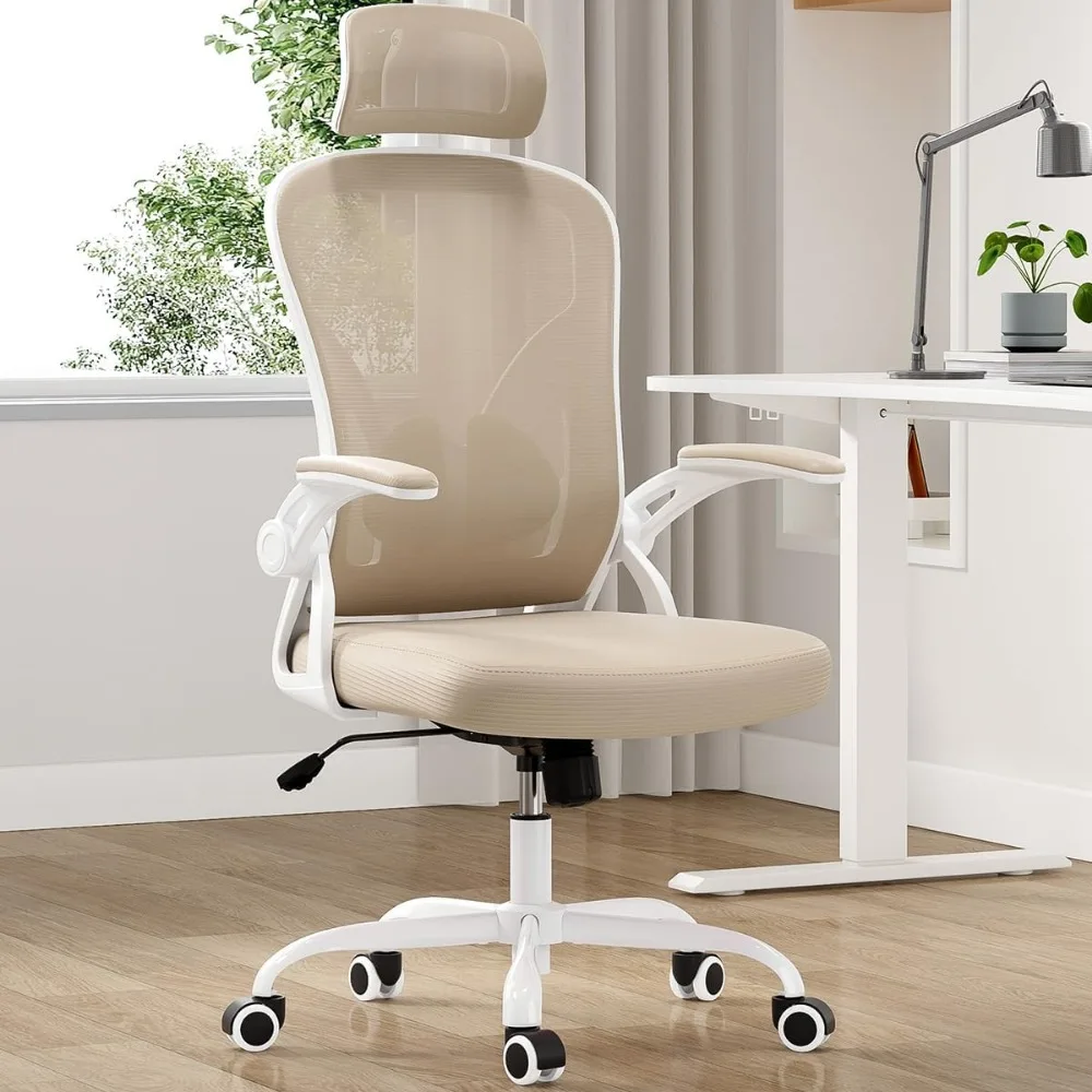 

Ergonomic Office Chair, Home Office Desk Chair with Headrest, High Back Computer Chair with Flip-up Armrests and Adjustable Lum