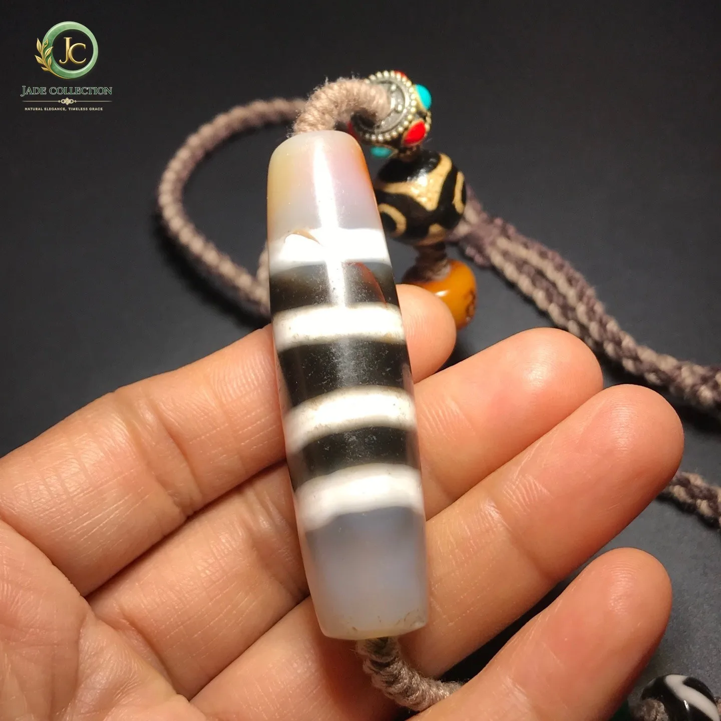Magic Power Tibetan Old Oily Agate DZi 4 Lines Bead Necklace J0401