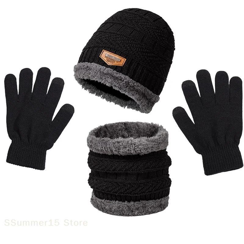 【r】conjunto-de-3-pecas-de-gorro-masculino-de-inverno-cachecol-luvas-e-aquecedor-de-pescoco-tudo-em-um-gorro-de-malha-forrado-com-fleece