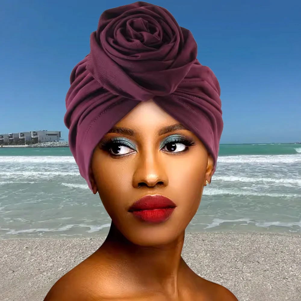 

Новый женский мусульманский тюрбан с большим цветком, повязка на голову, хиджаб, ночная шапка для сна, химиотерапевтическая шапка, эластичная шапочка-бандана, головной убор, шляпа-тюрбан