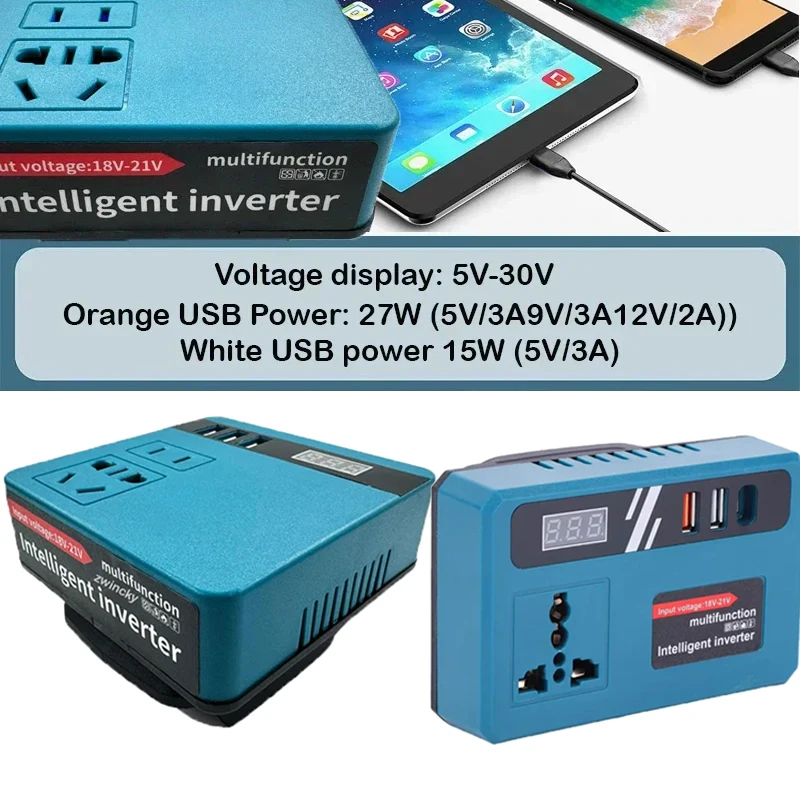 

120W Power Inverter Battery Adapter For Makita 18V Li-ion Batteries Plug conversion 220V USB Home Appliances Charge