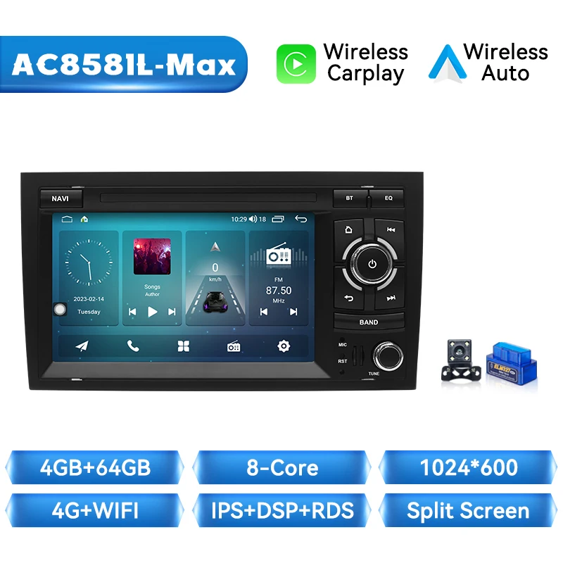 7 "Draadloze Carplay 8Gb 128Gb Android 14 Auto Multimedia Autoradio Voor Audi A4 B8 B6 B7 S4 B6 Rs4 B7 B7 B7 B7 B7 B7 Seat Exeo Ips Navigatie