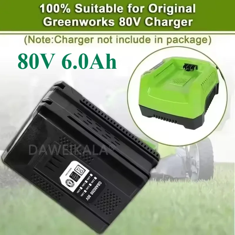 

100% 80V Replacement Rechargeable Battery for Greenworks 6.0Ah Lithium Battery for GBA80200 GBA80250 GBA80400 GBA80250 GBA80500
