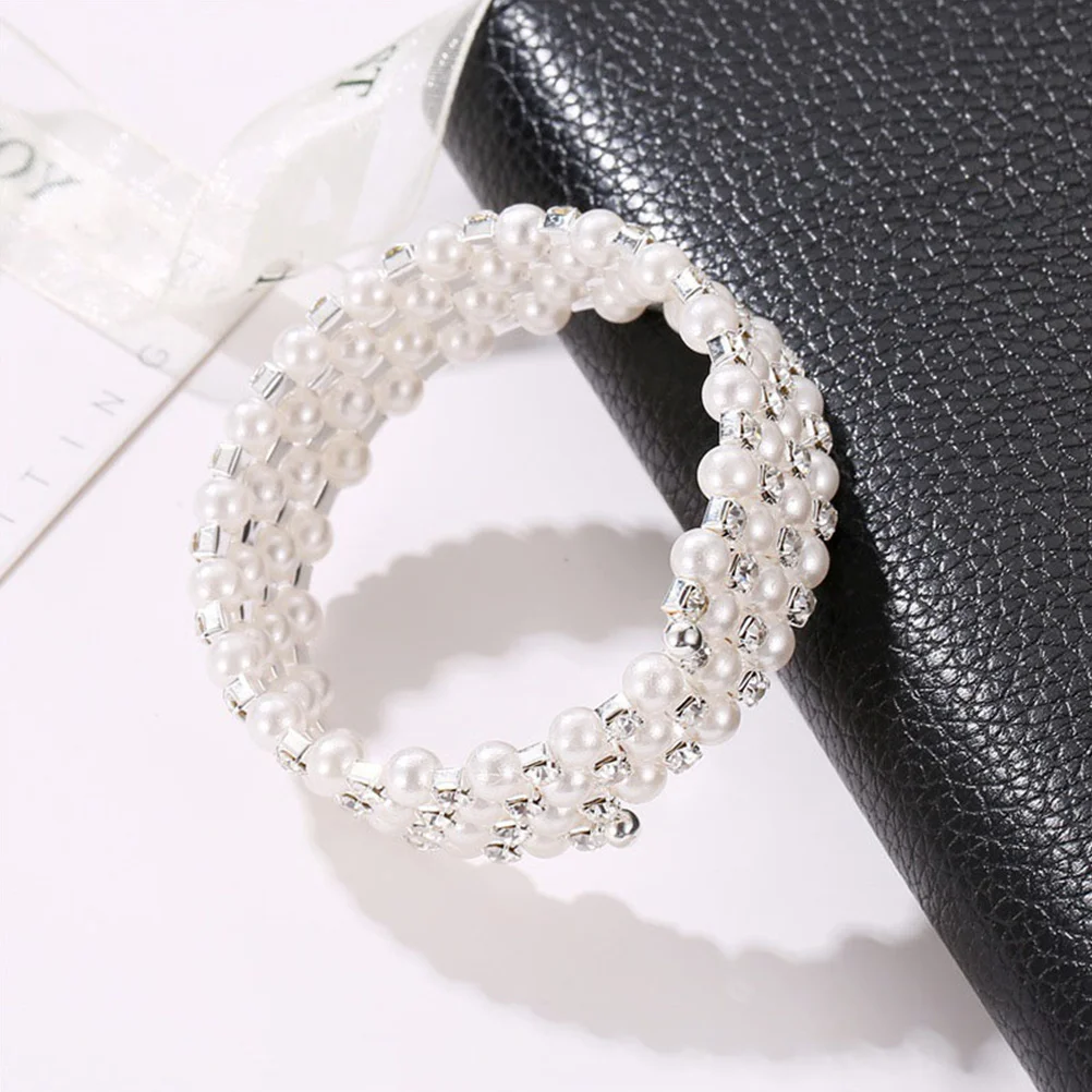 اللؤلؤ الراين الإسورة سوار بسط الزفاف المعصم مجوهرات النساء مظهر رائع سهلة ارتداء هدية مثالية عيد ميلاد #5