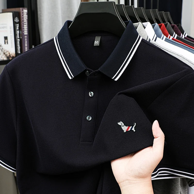 

100% pure cotton summer new men's trendy shortsleeved luxury customized business casual polo shirt designer brand badge T-shirt