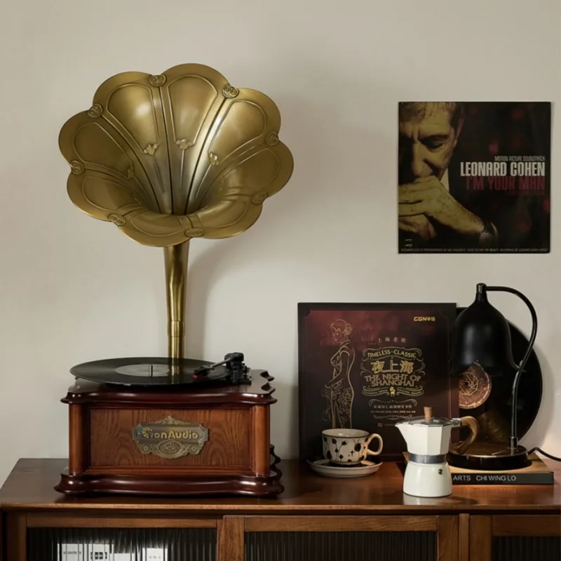 Fonografo assistito Bluetooth creativo europeo vecchio fonografo casa soggiorno ornamento audio in legno di rame