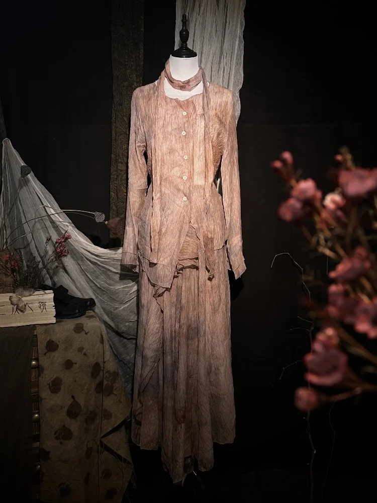 

Новый китайский комплект: розовая юбка макси и блузка с длинным рукавом, женский хлопковый костюм для работы или повседневной носки, юбка А-силуэта миди, деловой повседневный стиль