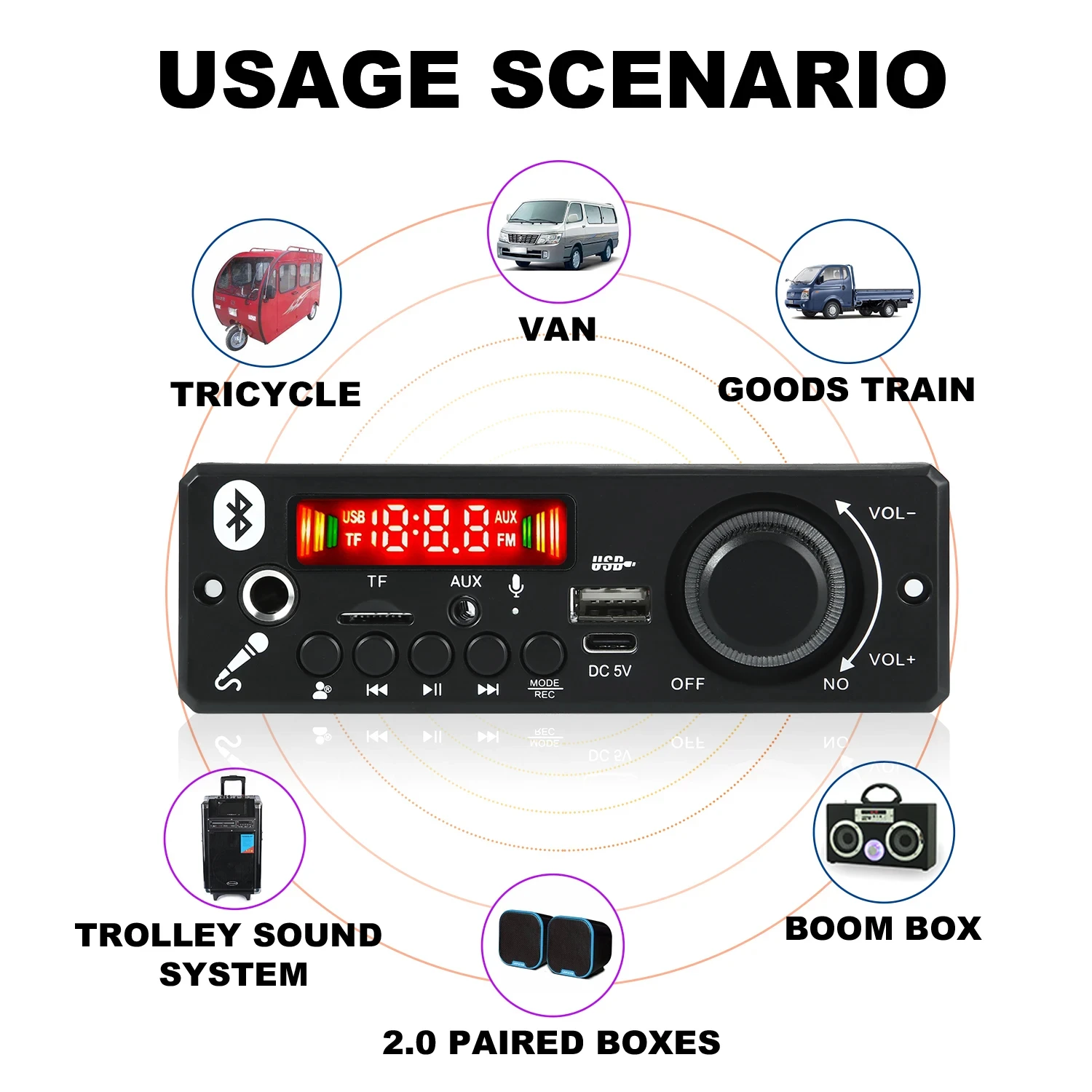 Placa decodificadora de MP3 para coche, amplificador con Bluetooth 5,0, módulo de Radio FM, grabación de llamadas, TF, AUX, WMA, WAV, FLAC, APE, 6W, 5V, 2x3W