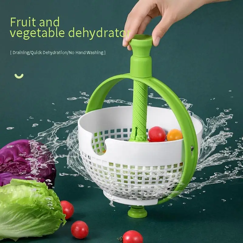 Rotary Draining Basket ，Household Hand-pressed Vegetable and Fruit Salad Rotary Cleaning and dehydration device for storage