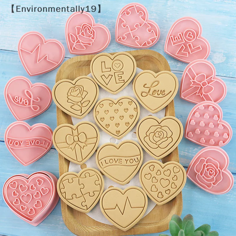 10 ชิ้นวันวาเลนไทน์ 3D Cookie Cutters, รูปหัวใจคุกกี้แสตมป์ DIY กดแม่พิมพ์สําหรับรักคุณดอกไม้หัวใจ Cookie Cutters
